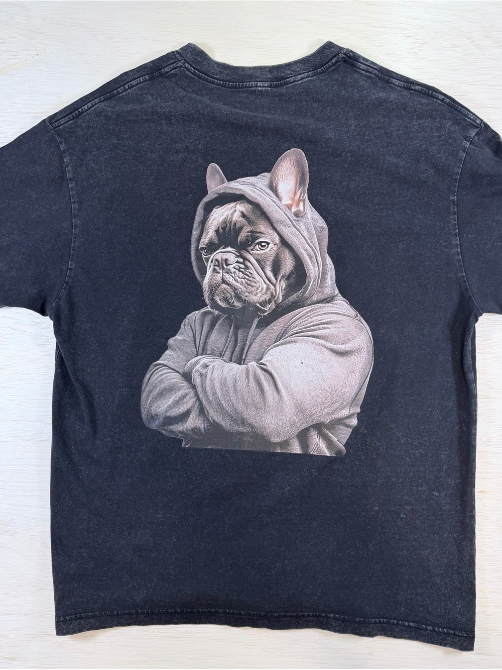 French Bulldog in Hoodie Graphic Tee - Stylish French Bulldog Print